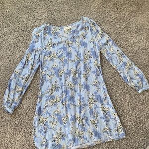 Blue floral mini dress with long sleeves